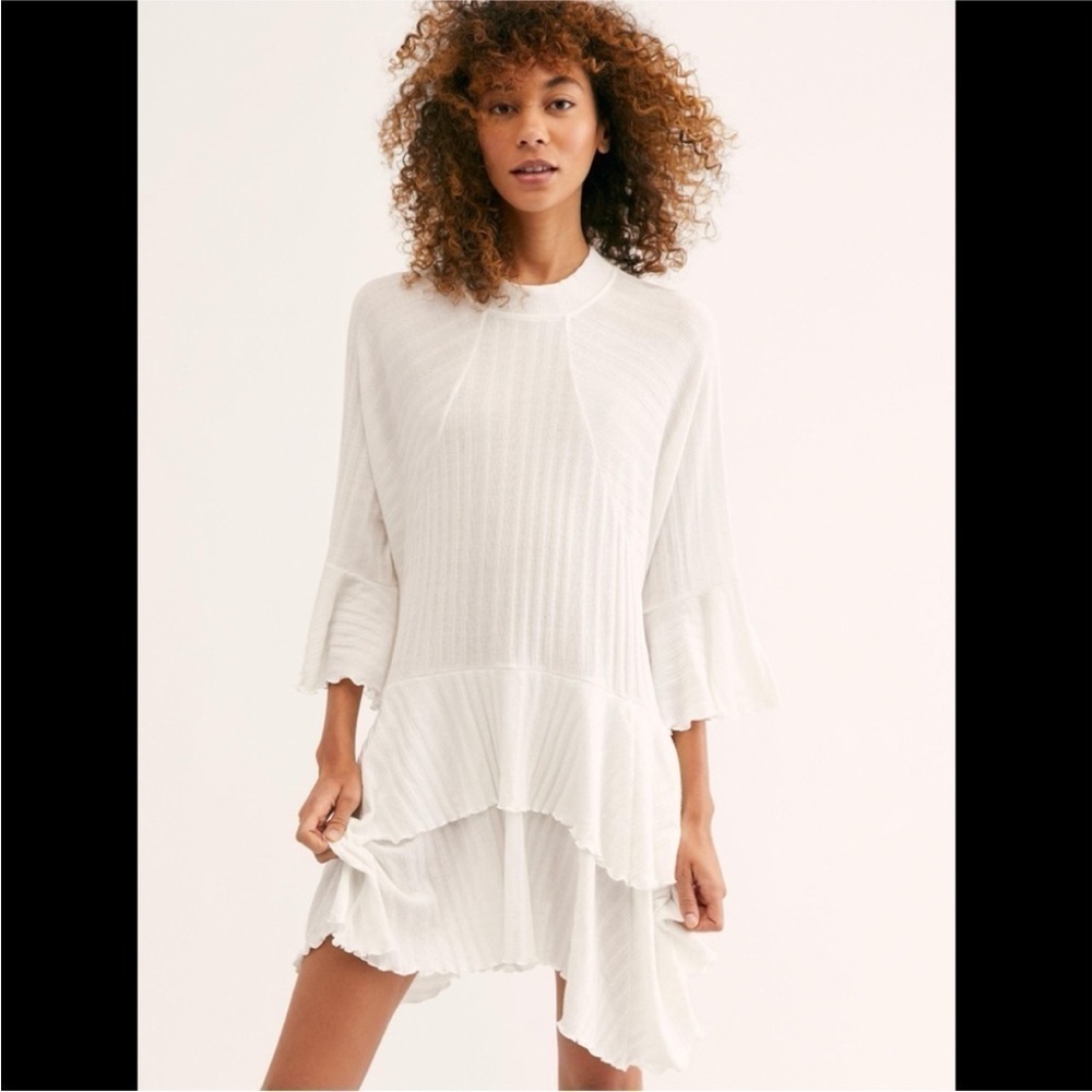 Free People Beach Sweet Rose Mock Neck Tunic Short Dress In White Size Small